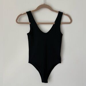 Zara Black Ribbed Scoop-Neck Bodysuit